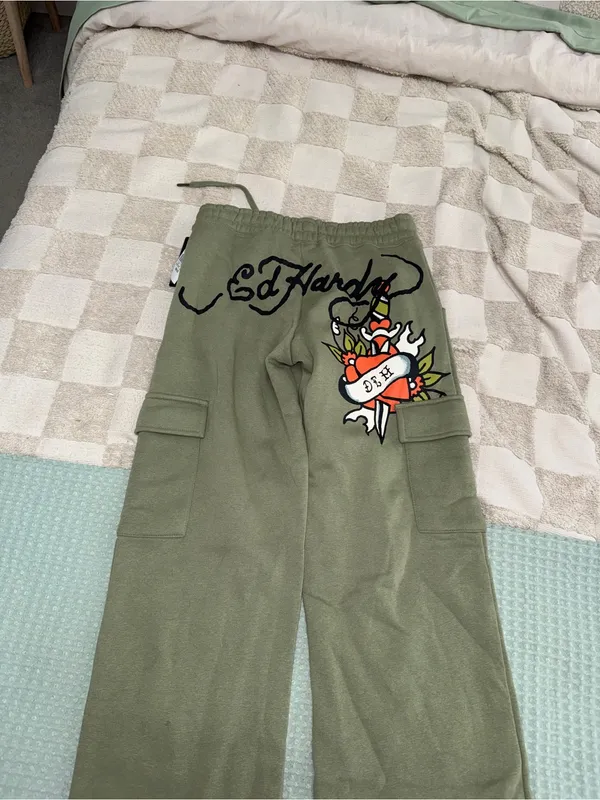 Ed Hardy Women Dragon Dagger Fleece Cargo Pants Small EHW8203-6 Olive Green - Image 8