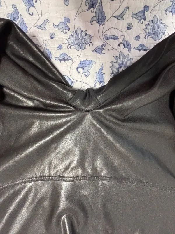 SPANX Black Faux Leather Leggings Pants Womens Sz XL Shape Wear Slimming Stretch - Image 5