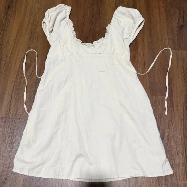 Free People Tan linen Babydoll Dress spring resort casual classic $98 coastal - Image 2