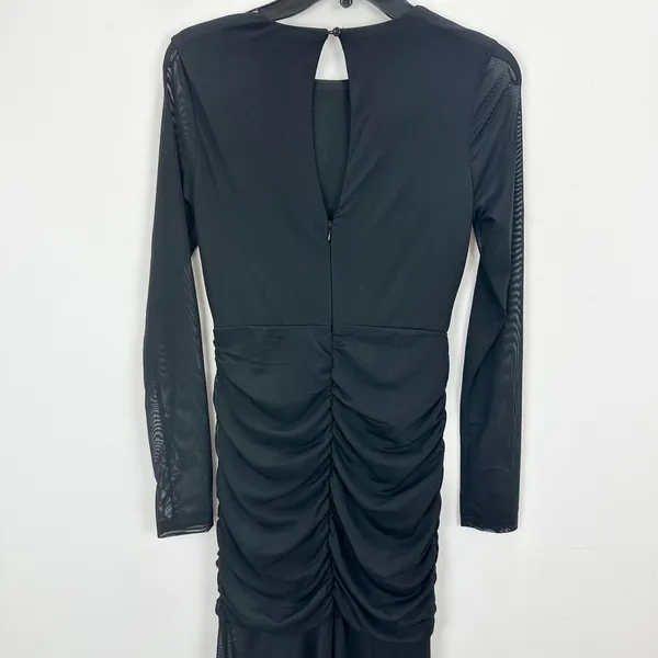 Lulus Vibrant Poise Black Mesh Ruched Maxi Dress Formal Evening Medium NWT - Image 11