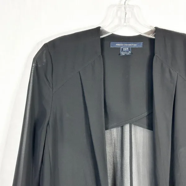 French Connection‎ Size 2 Blazer Jacket Shrug Semi Sheer Black Open Chiffon 1286 - Image 5
