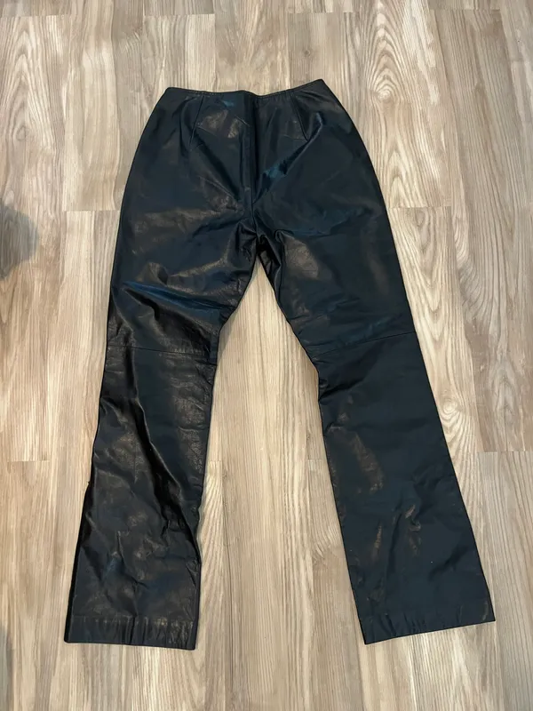 Black Genuine Leather Pants Size 6 - Image 2