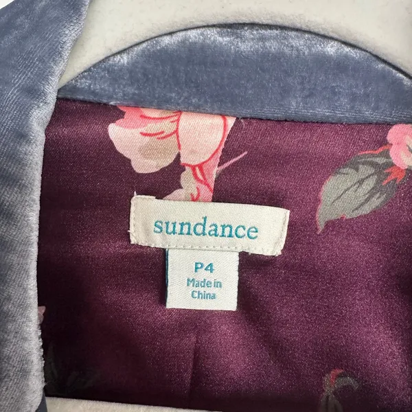 Sundance Women's Beau Blue Velvet Silk Lined Floral Blazer Jacket ,Size 4P, EUC - Image 5