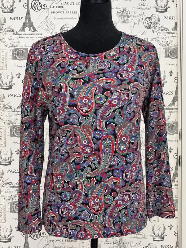 Lauren Ralph Lauren Paisley Print Long Sleeve Knit Top Size L - Image 3