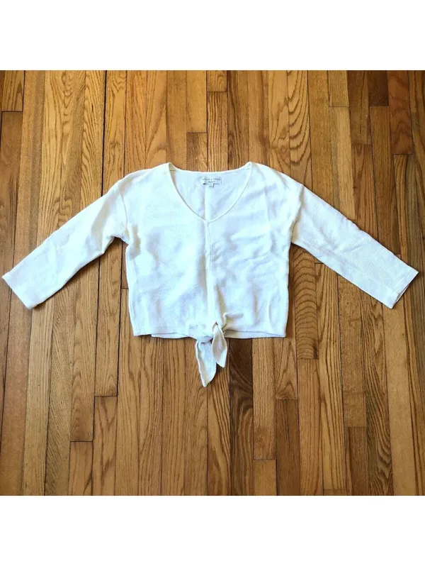 Madewell Texture & Thread EUC Women's Ivory Cream Tie Front Top Size S - Image 2