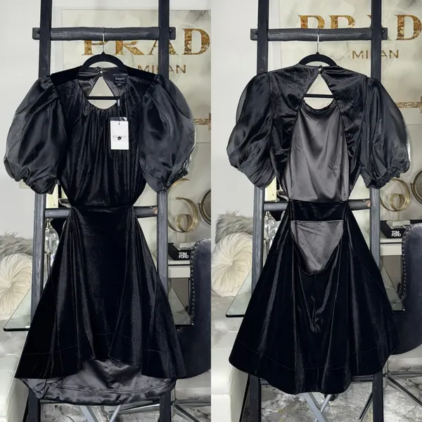 Bardot Marina Velvet Backless Mini Dress Black Womens 6 Medium Sheer Sleeves New - Image 4