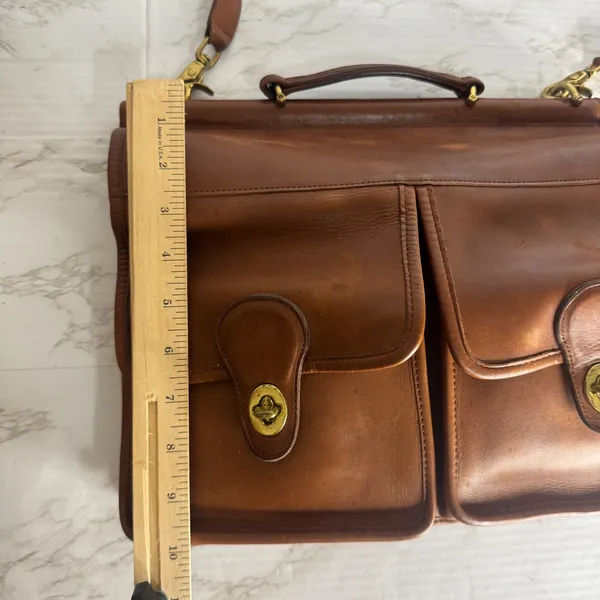 Coach kensington satchel briefcase Leather Messenger Brown bag front pockets - Image 14