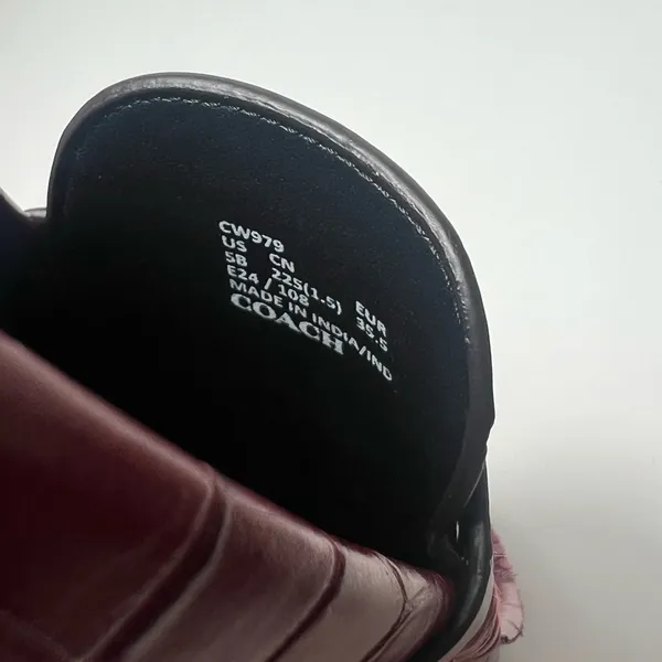 Coach Jocelyn Croc Embossed Dark Ruby Red Leather Slip On Penny Loafers Flats - Image 13