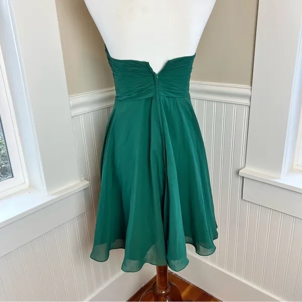 Modern Maids Emerald Green Strapless Ruched Chiffon Dress Small Brooch 4 - Image 15