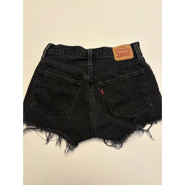 Levi's 501 Original Cut Off Shorts Womens 27 Black Distressed Denim Raw Hem - Image 2