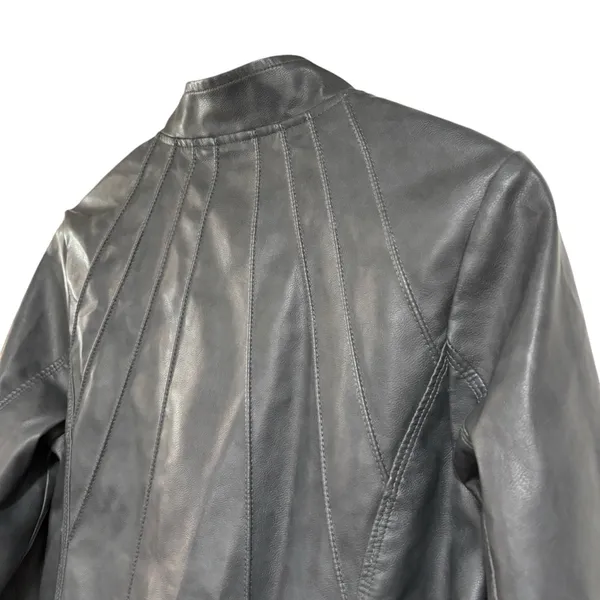 Tagoo Vegan Faux Leather Gray Biker Moto Zip Up Grunge Jacket NWT Large - Image 12