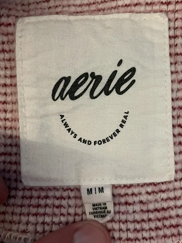 Aerie Sweater Womens Medium Pink Striped Waffle Knit Crew Neck Pullover Cozy - Image 8