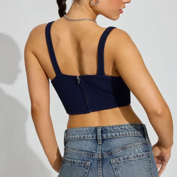 NEW Garage navy blue crochet corset knit crop top Size XL - Image 3