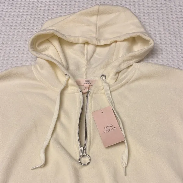 NEW! COMO VINTAGE Fleece Hoodie Sweatshirt Size L Ivory Pink Purple Geometric - Image 4