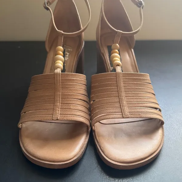 Lucky Brand Womens Chunky Leather Brown Beaded Block Heel Sandals sz 7.5 Strappy - Image 6