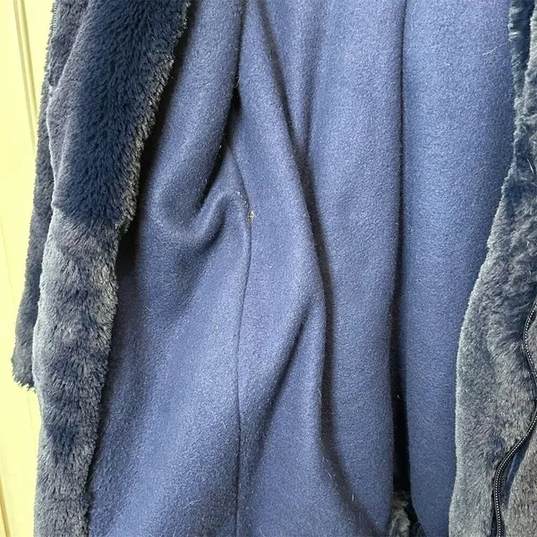Women's Hooded Faux Fur Coat Blue XSmall Winter Cozy Mob Wife Classic Timeless - Image 5