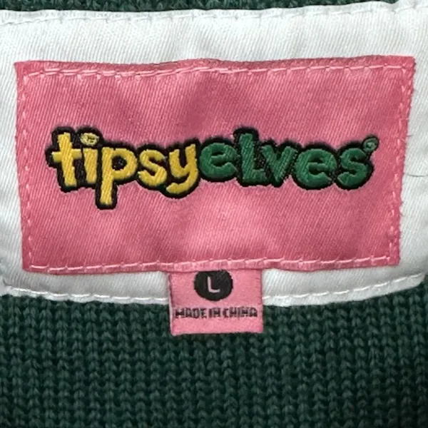 Tipsy Elves Ugly‎ Christmas Sweater Santa Pouring Milk Size Large Green Red - Image 8