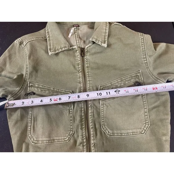 Free People M Army Green Utility Jumpsuit Boiler Suit Coverall Zip Front - Image 15