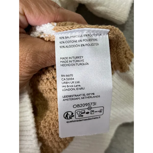 Maeve Open Stitch Mesh Sweater Women's XXS Tan Cream Striped Short Sleeve Knit - Image 7