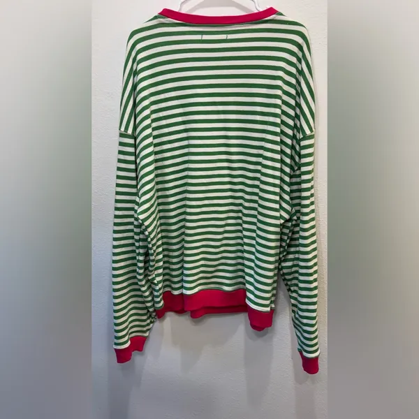 We The Free NWOT Free People Classic Striped Oversized Crewneck Green Top Size L - Image 4