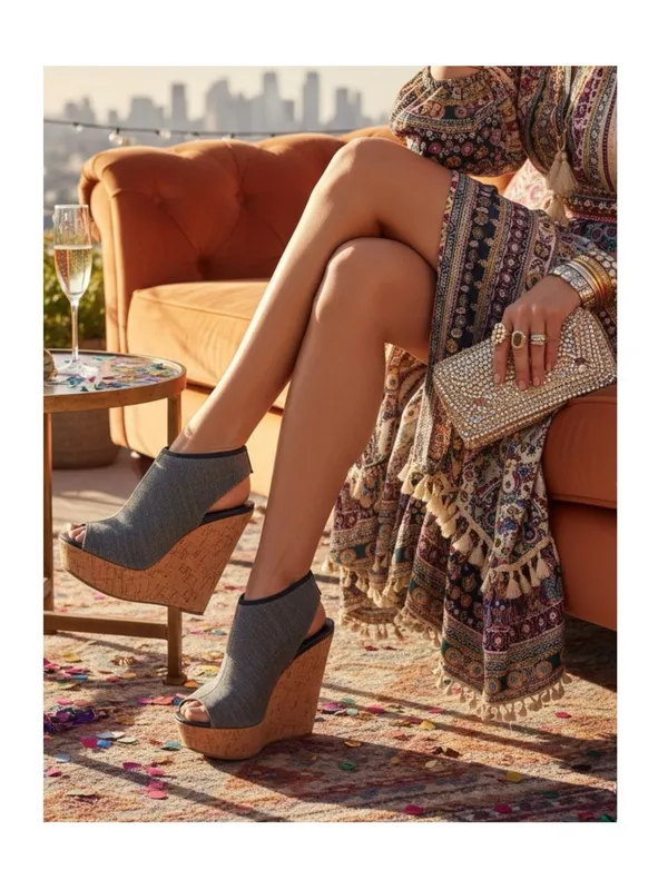Stuart Weitzman  Slingback Cork Platform Tall Wedge Sandal  Gunmetal Grey  6M - Image 15