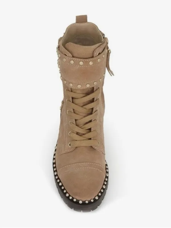 Sam Edelman Taupe Suede Studded Lace-Up Ankle Boots Size 8.5 - Image 5