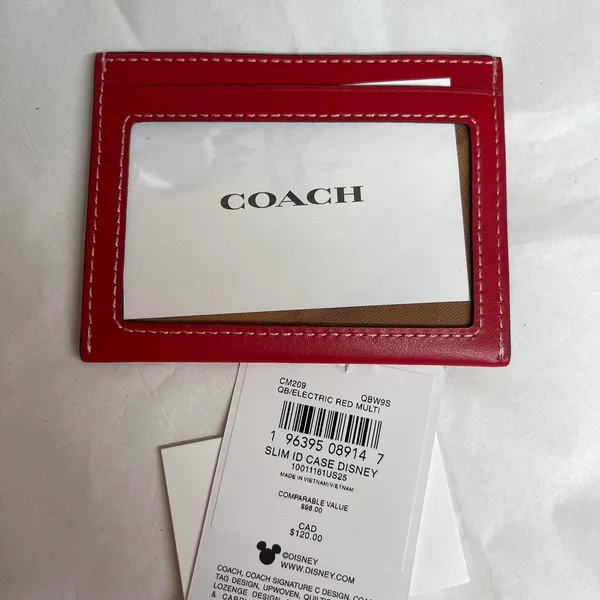 Coach Disney Holiday Slim Id Card Case With Winter Motif Electric Red - Image 2