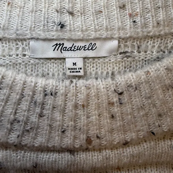 Madewell Womens Oatmeal Donegal‎ Ribbed Knit Crewneck Pullover Sweater Sz Medium - Image 2