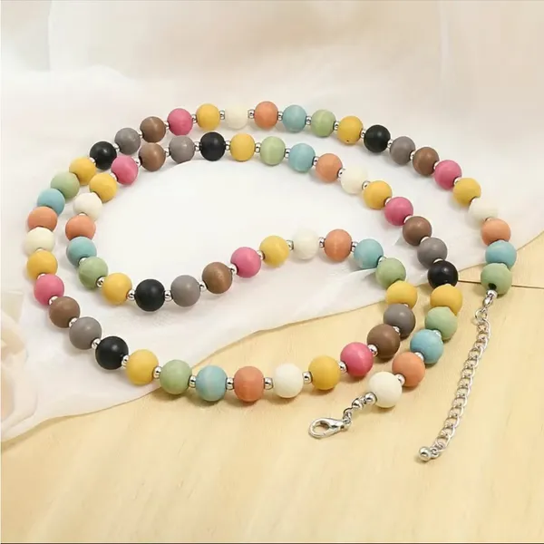 Bohemian Style Colorful Wooden Beads Necklace Macaron‎ Color 16in Sweater Chain - Image 5