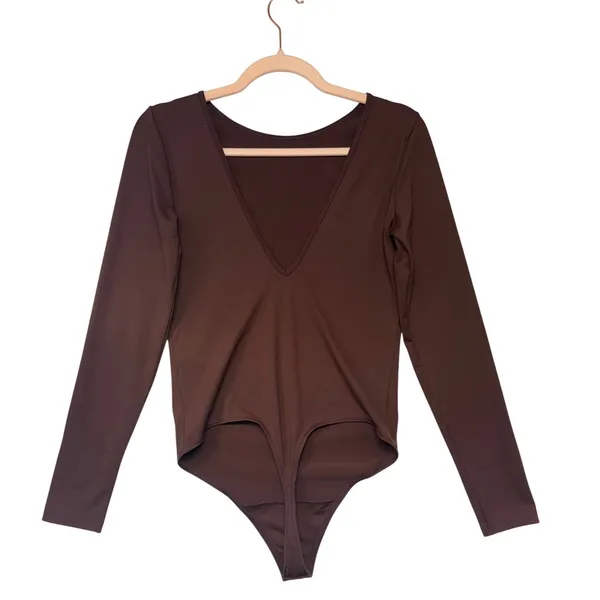 Abercrombie & Fitch Womens Long Sleeve Deep Open Back Bodysuit Brown Medium NWT‎ - Image 5
