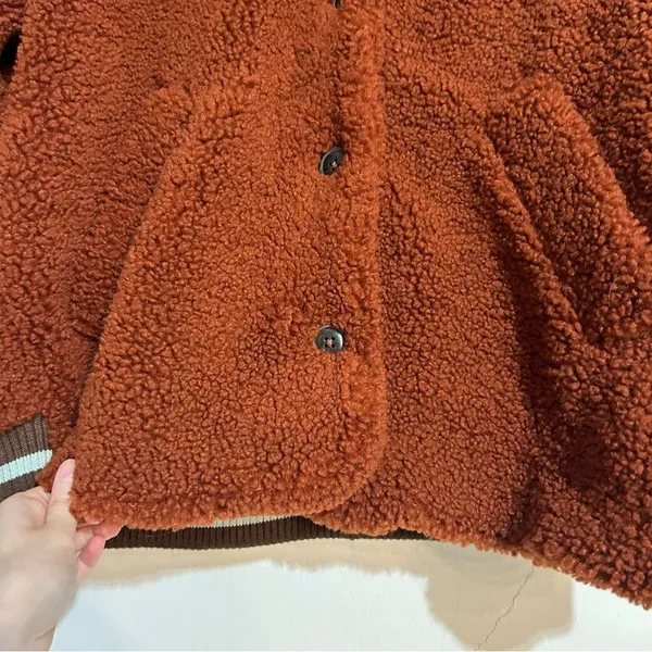 Free People Sweet Varsity Cardigan Teddy Fleece Jacket Size Medium - Image 4