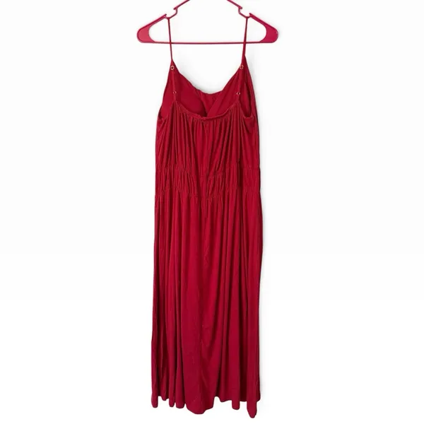 NWT OGL Vacay Gathered U-Neck Spaghetti Midi Bra Dress Pockets Size XL Red - Image 3
