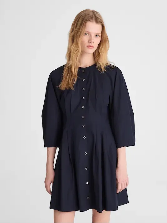 Madewell Sculptural-Sleeve Pleated Mini Dress classic navy NZ961 Size 4 NWT - Image 2