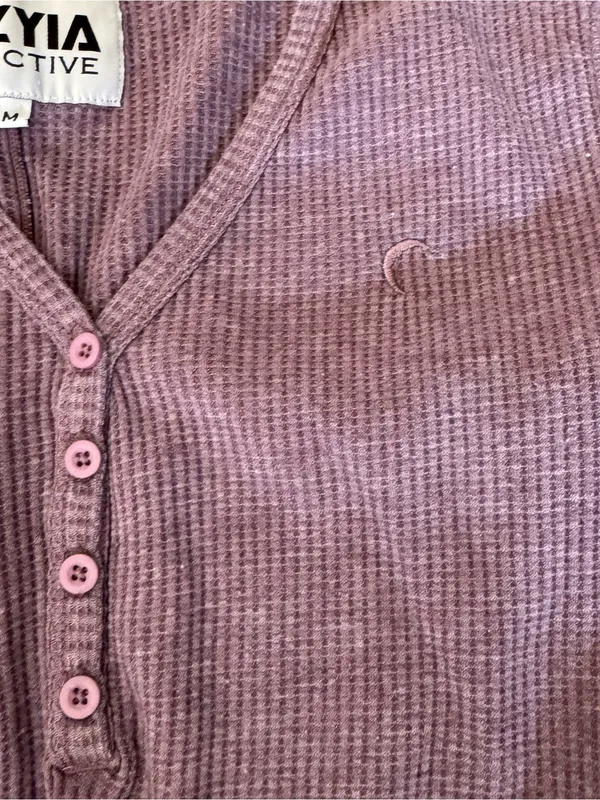 Zyia Active Don't Wake Me Purple Long Sleeve Ribbed Henley Top - Image 3
