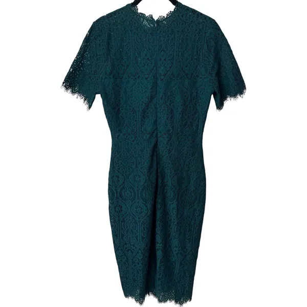 Lulus Remarkable Forest Green Sheer Lace Short Sleeve‎ Lined Dress Event Party M - Image 6