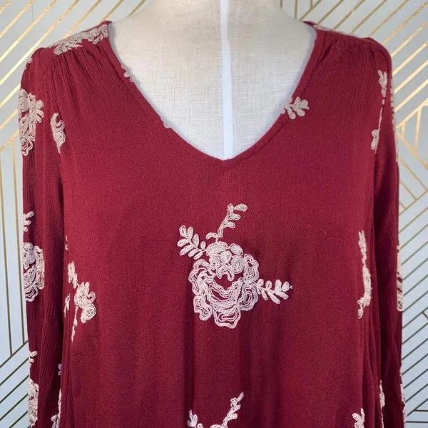 Free People Embroidered Austin‎ Mini Dress Maroon - Image 4