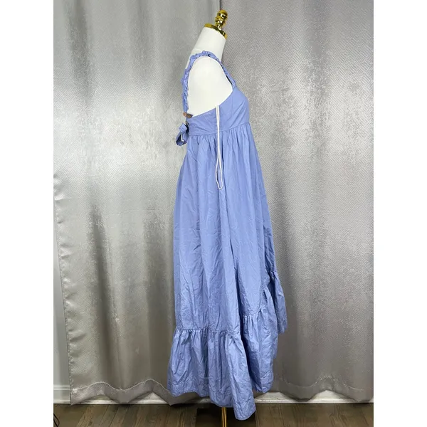 Free People Womens XS Periwinkle Blue Ruffle Strap Tiered Cotton Maxi Dress - Image 4