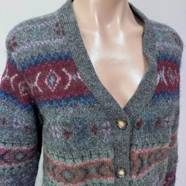 Polo Ralph Lauren Alpaca Wool Cardigan Sweater Medium Gray Stripe - Image 6