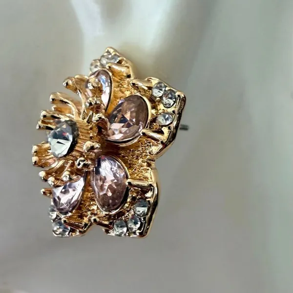 Betsey Johnson Pink Rhinestone Flower Statement Stud Earrings - Image 5