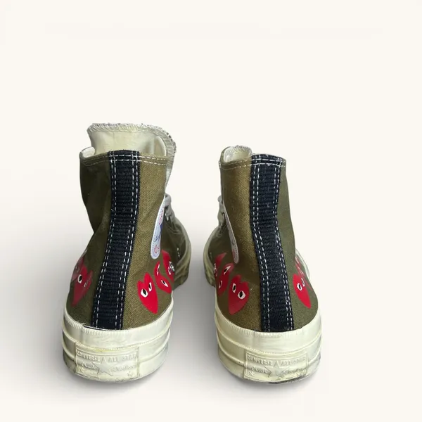 CDG Play Converse Chuck 70 Multi Heart Olive High Mens 7 Womens 9 Green Sneakers - Image 8