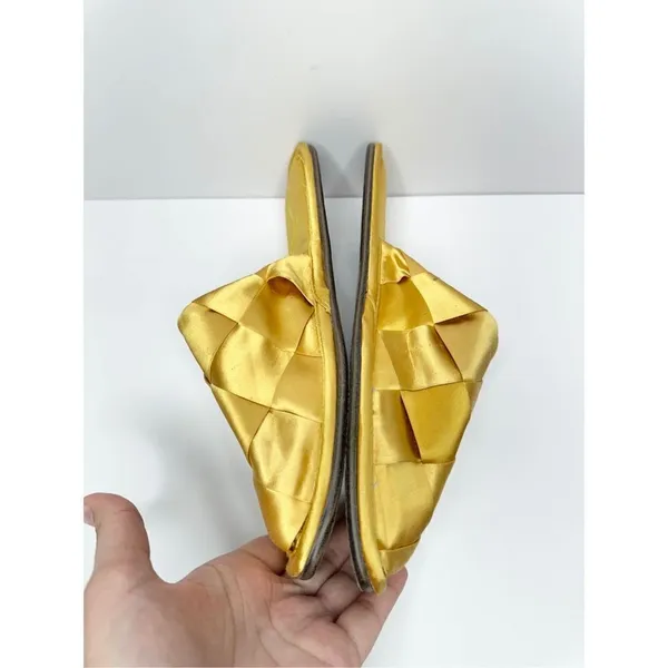 Sam Edelman Mules Ladies 6.5 Gold Slip On Round Toe Woven‎ Satin Finish Shoes - Image 6