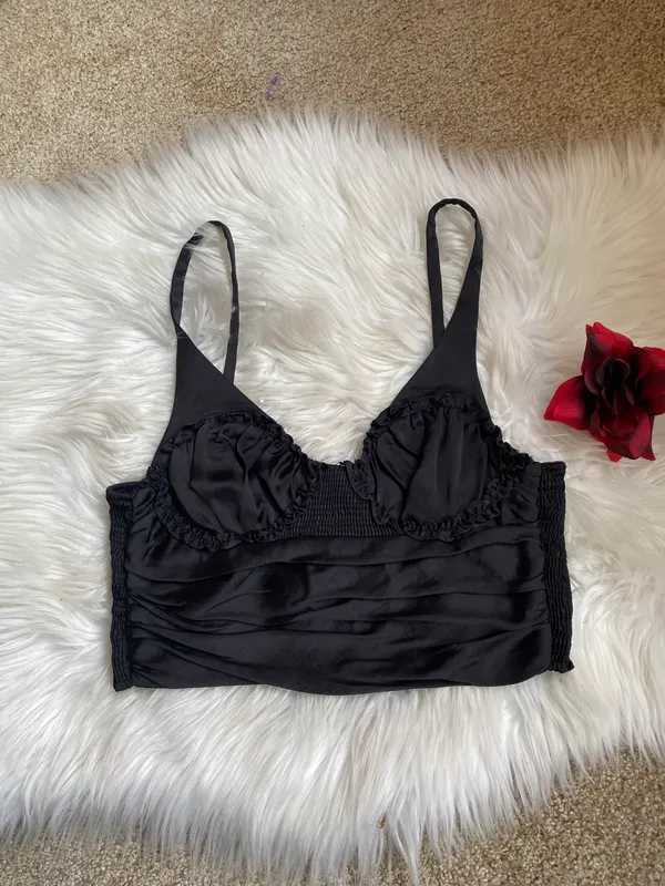 ZARA Black Satin Ruched Crop Top - Image 7