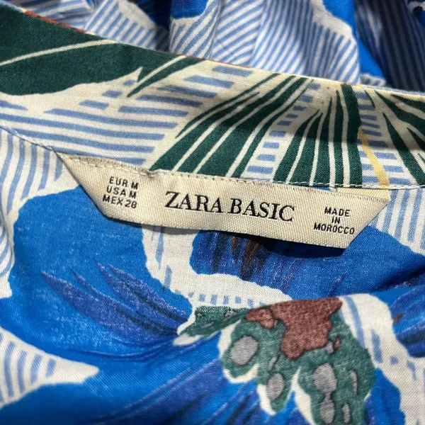 Zara Tie Waist Floral Pinstriped Shirt‎ Dress Women's Cotton Medium - Image 5