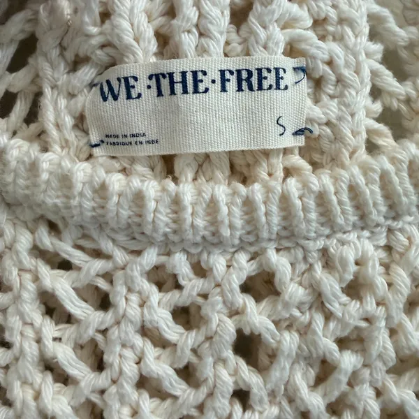 Free People Sophia Sweater Cream Crochet Open Chunky Knit Cotton Size Small - Image 7