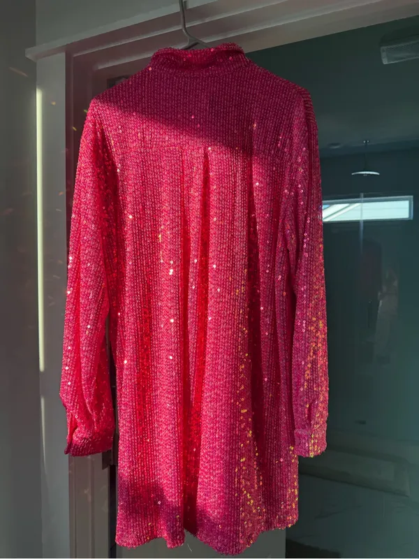Bohoo Hot Pink Sequin Shirt Dress - Image 3
