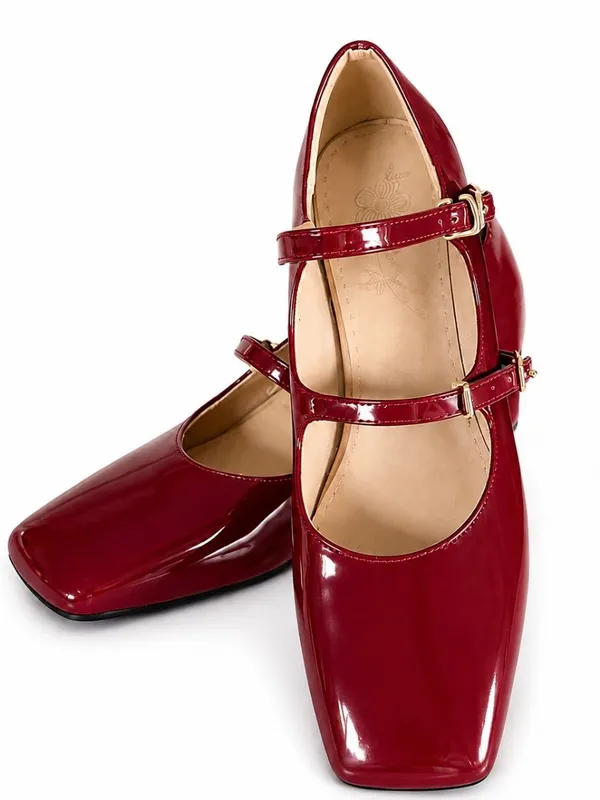 Burgundy Patent Double Strap Mary Jane Block Heels Size 38 NWOT (US 8) - Image 7