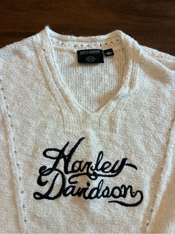 Harley Davidson Station Sweater V-Neck Women’s Medium Cloud Dancer Off White - Image 2