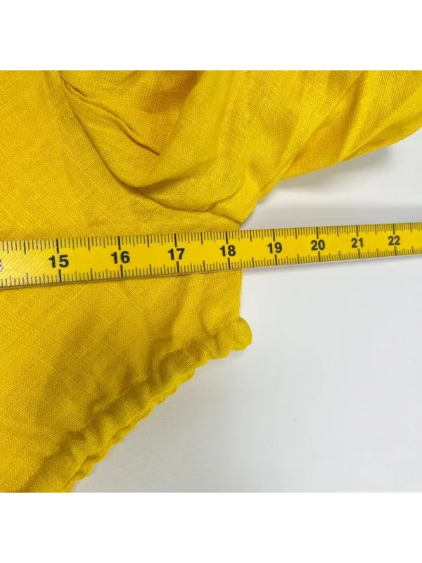 NWOT Farm Rio Linen Puff-Sleeve Cutout Midi Dress Yellow Size S - Image 13