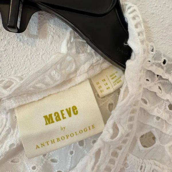 Anthropologie Maeve White Eyelet Ruffle Top - Image 6