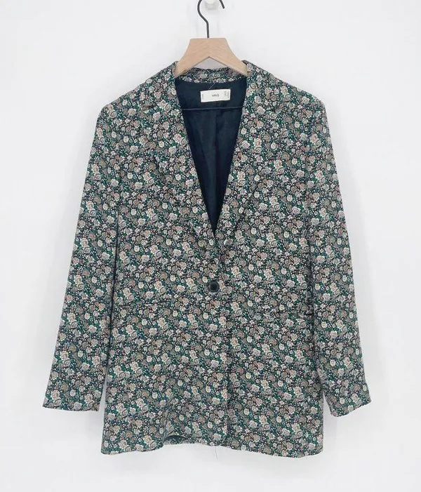 Mango MNG Floral Print Longline Blazer One Button Oversized Women's XXS - Image 3